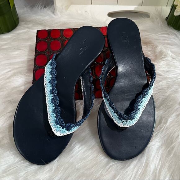 NEW LOFT Crochet Tri Tone Multicolor Blue Flip Flop Thong Slide Sandal 5/5.5 - Picture 6 of 14